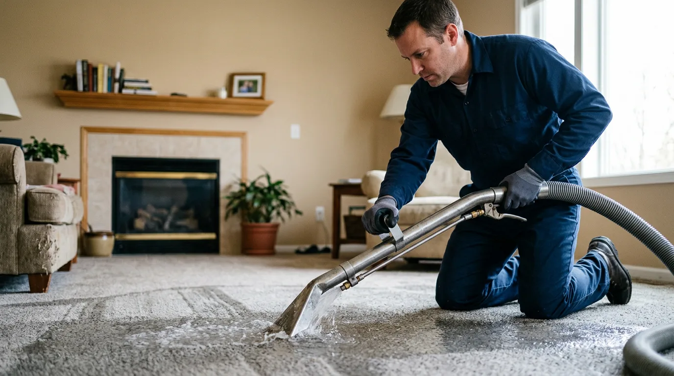 Water damage restoration technician working near Benavides, TX